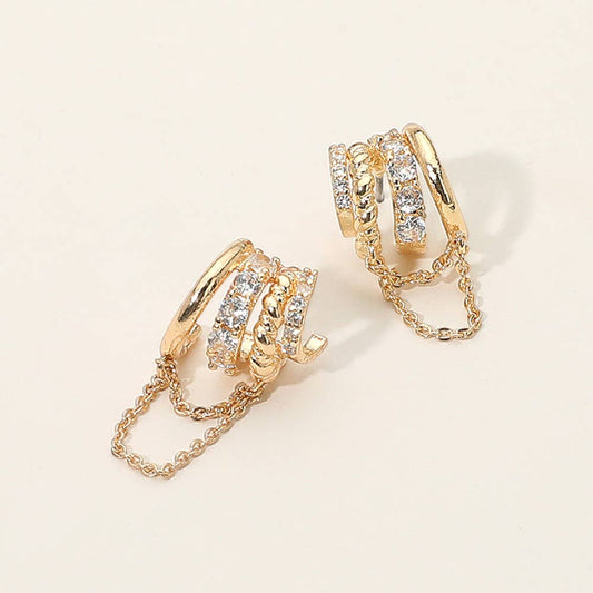 Rhinestone Paved Chain Design Cuff Earrings