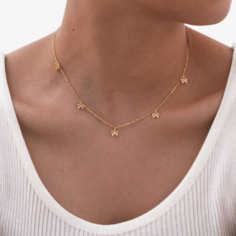 Dainty Bow Necklace - 18K Plated SS
