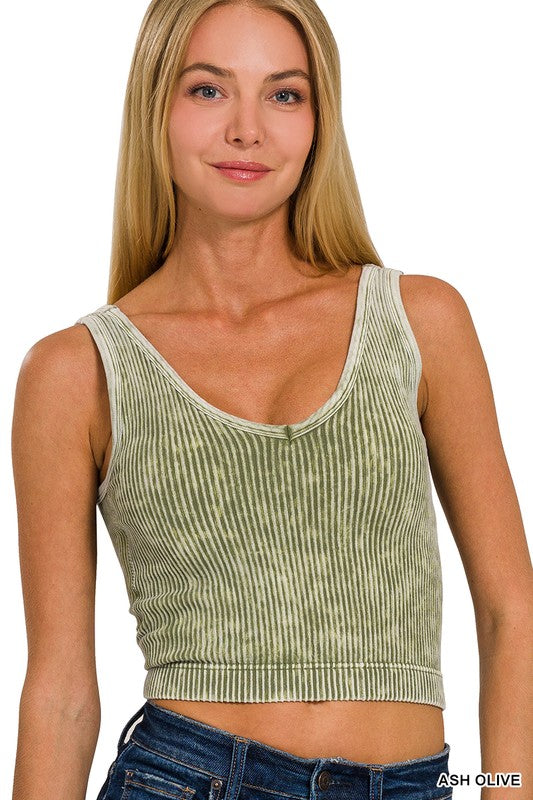 Ribbed V-Neck Crop Tank