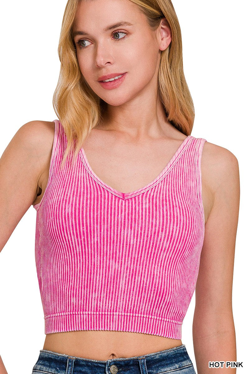 Ribbed V-Neck Crop Tank