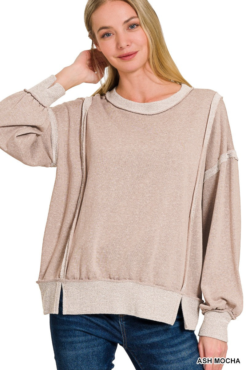 Washed Exposed Seam Pullover, Ash Mocha