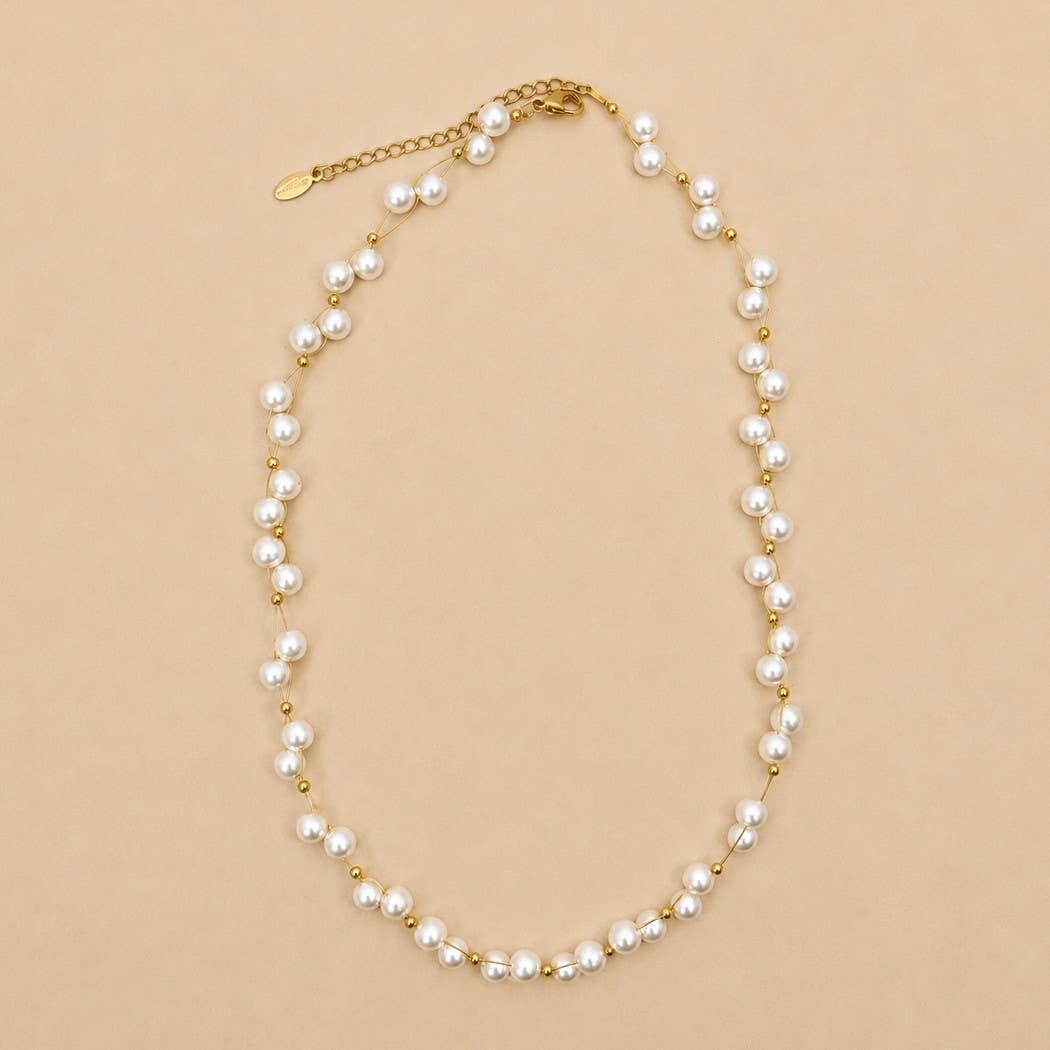 Faux Baroque Pearl & Gold Wire Necklace