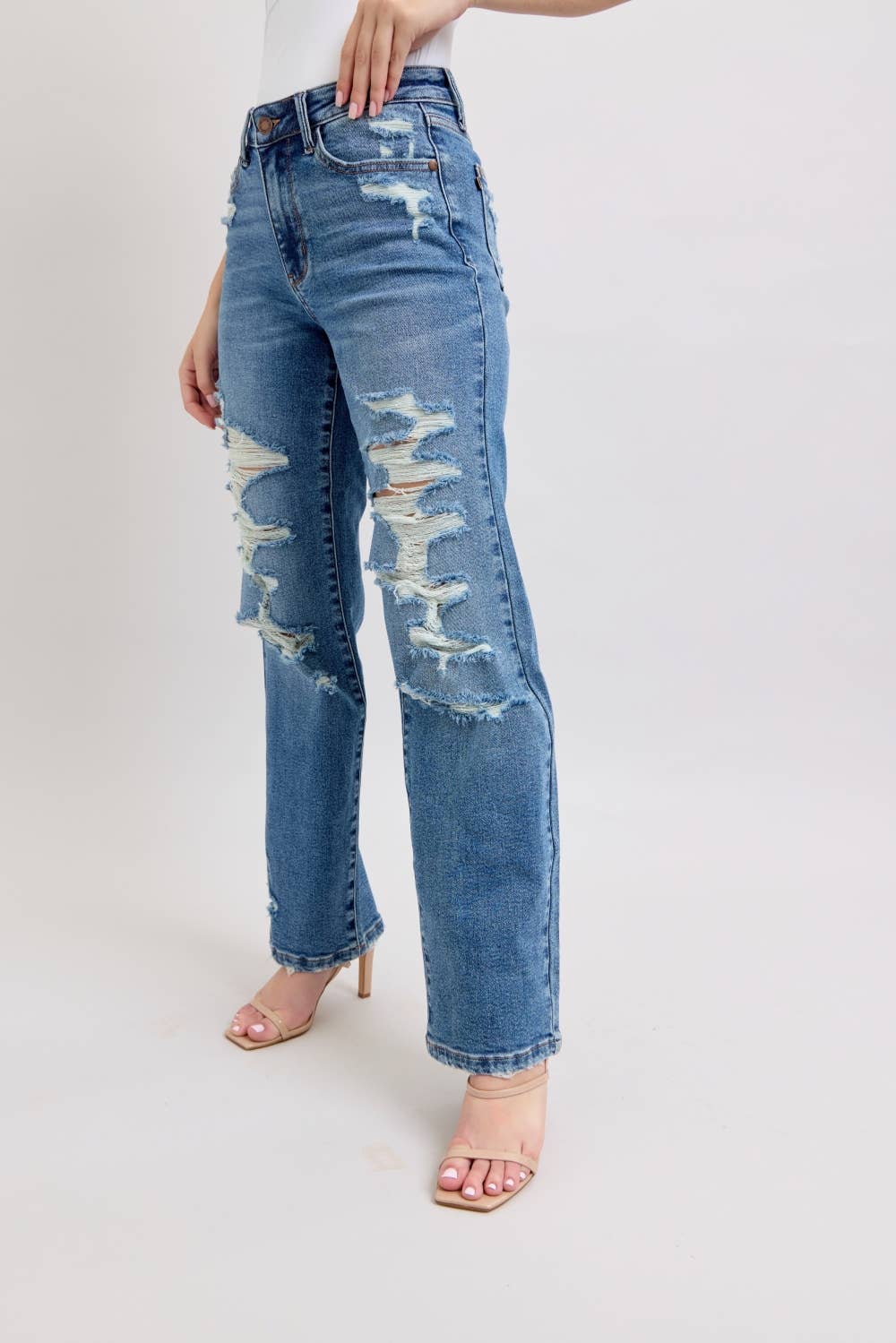 Judy Blue High Waist Distressed Straight Leg Denim