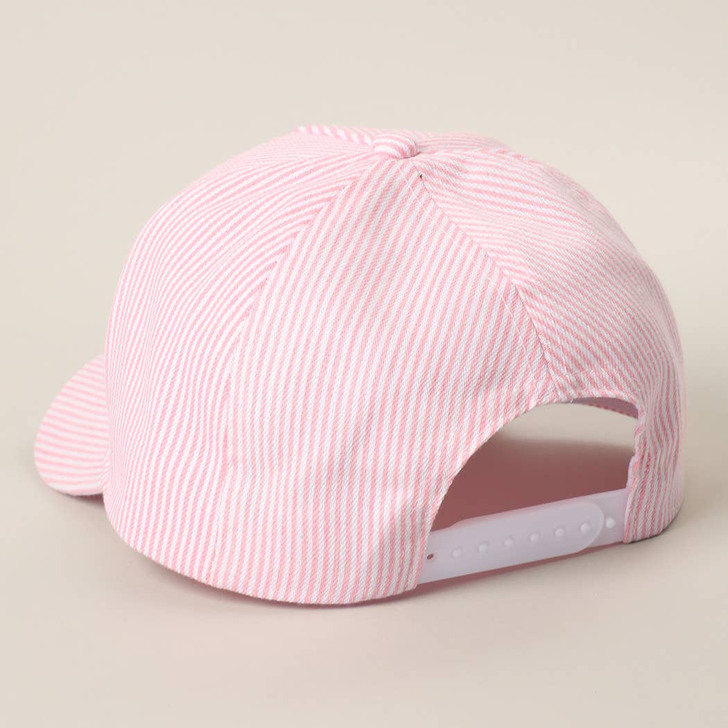 TANNED & TIPSY Embroidered Pink Stripe Trucker Hat