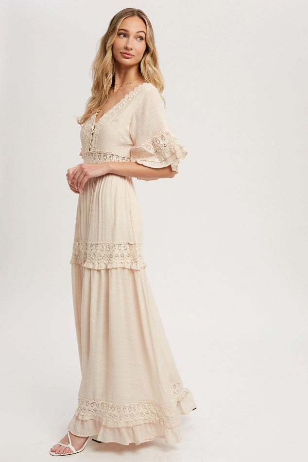 Boho Cream Lace Maxi Dress