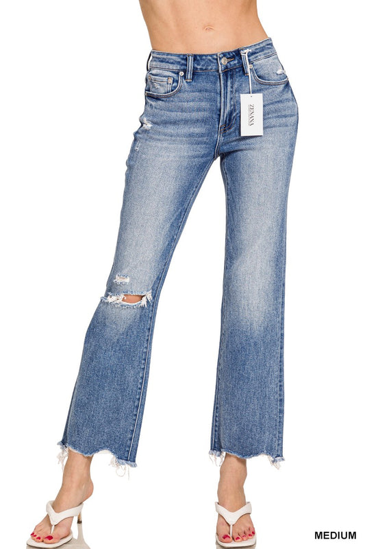 Distressed Knee Raw Hem Denim Jean
