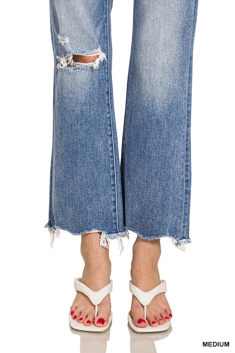 Distressed Knee Raw Hem Denim Jean