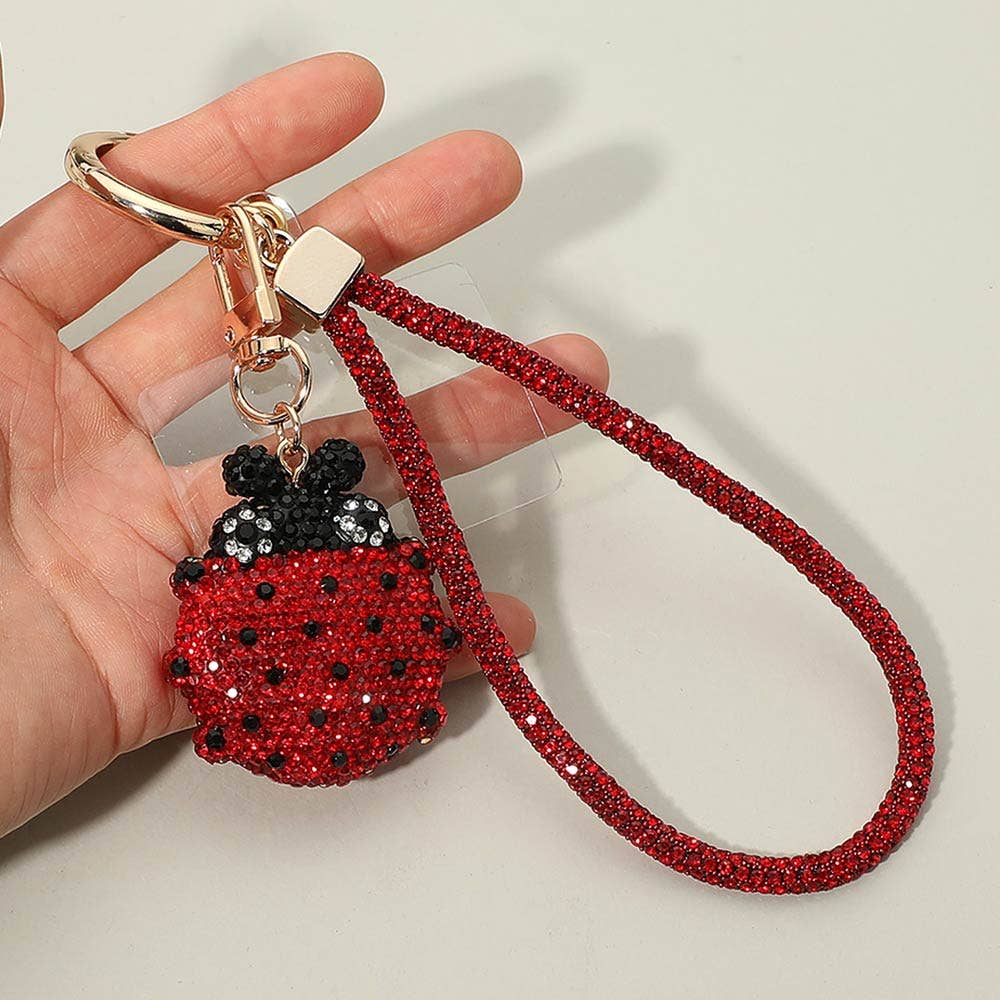 Rhinstone Ladybug Charm Keychain Bag Charm Phone Holder
