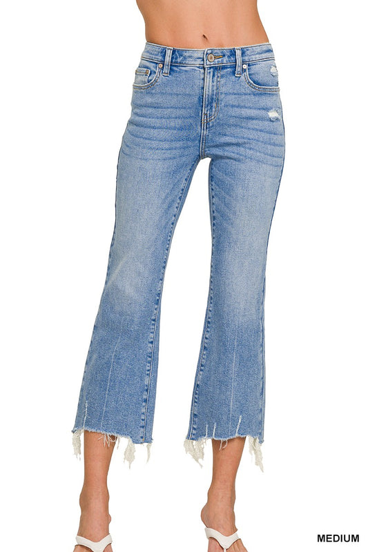 Medium Wash Kick Crop Flare Denim