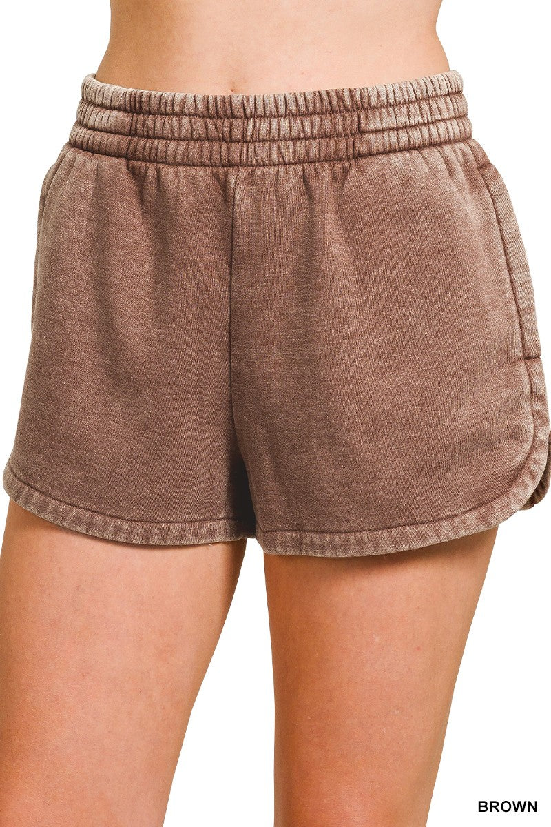 Acid Wash Elastic Dolphin Shorts