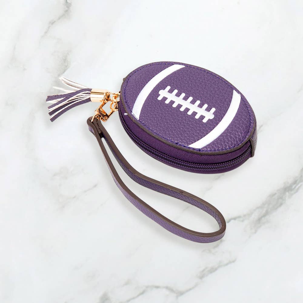 Faux Pebble Leather Football Round Zip Wrist Strap Coin Purse Bag