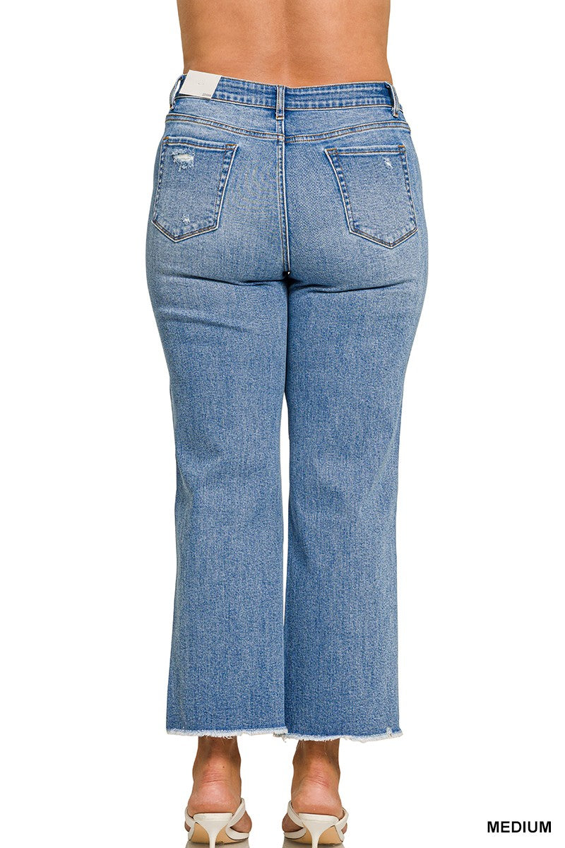 Plus High Waist Straight Leg Medium Wash Denim Pants