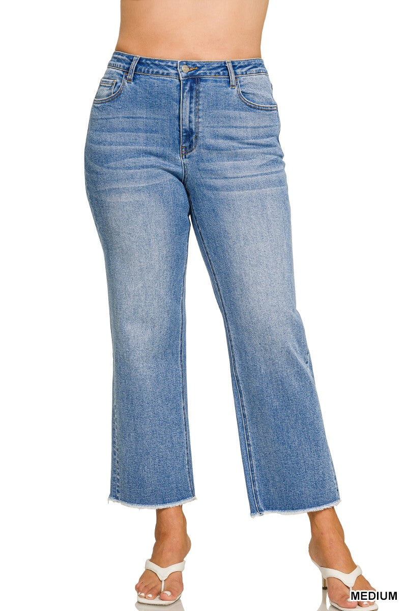 Plus High Waist Straight Leg Medium Wash Denim Pants