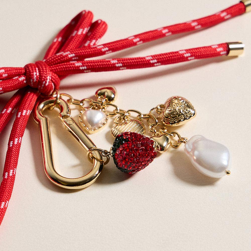 Bow Knot Heart Pearl Strawberry Charm Keychain / Bag Charm
