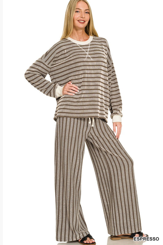 Raised Rib Striped Pullover & Pants Set