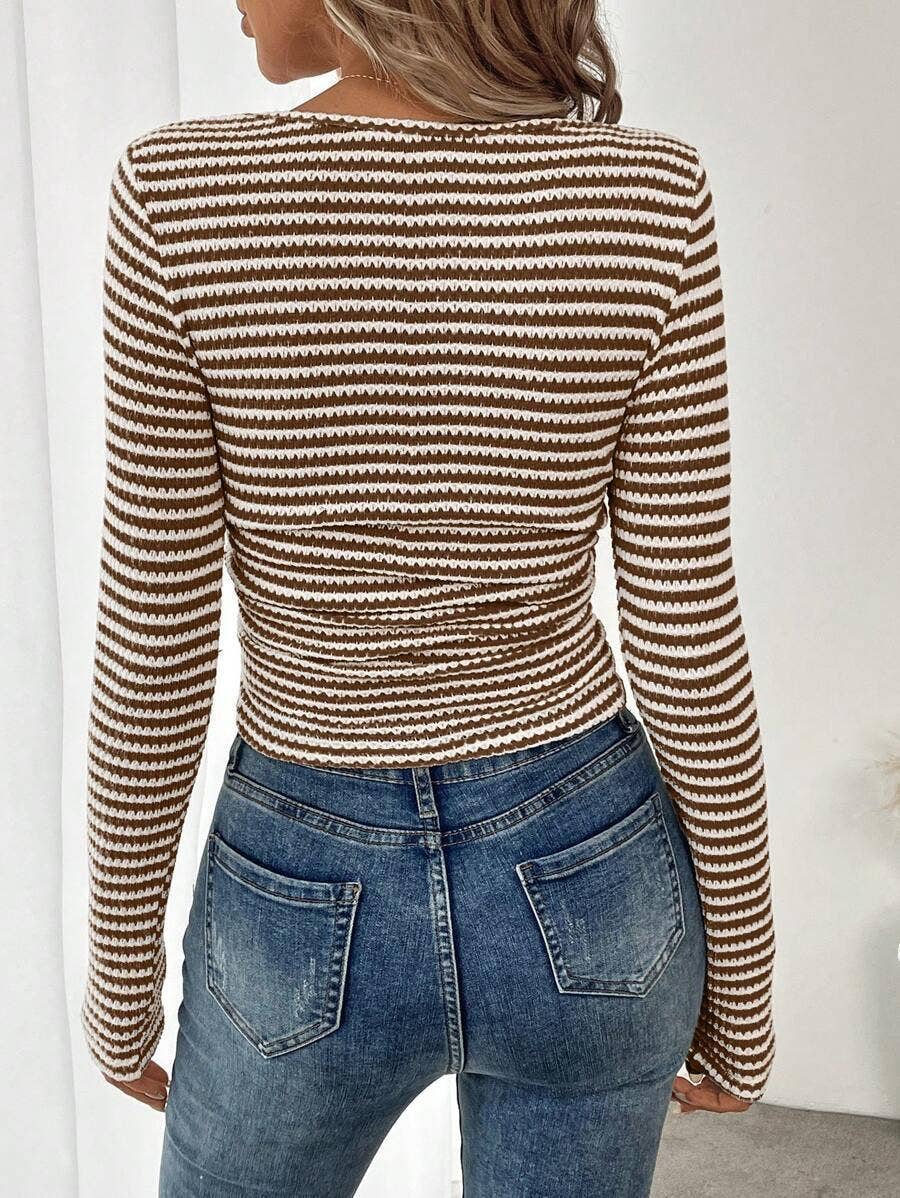 Striped Knit Square Neck Top