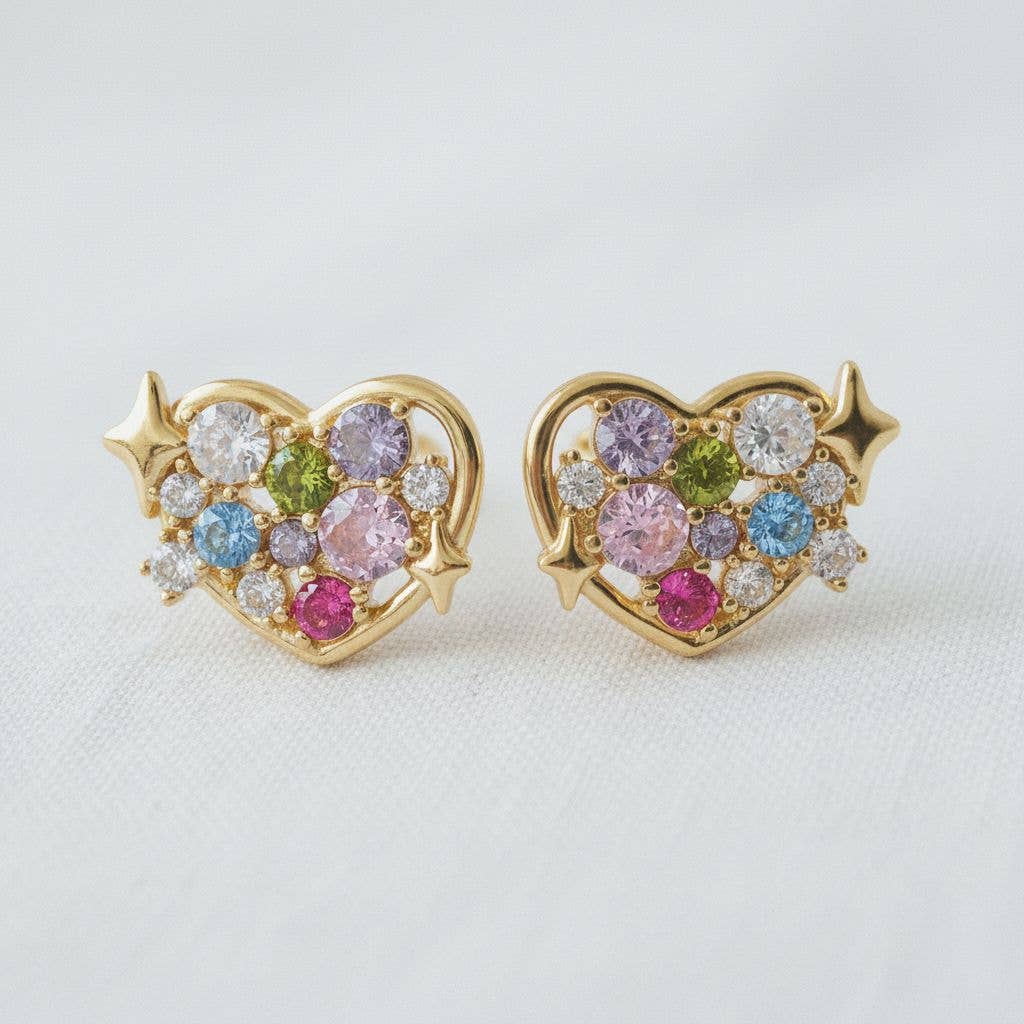 Heart-Shaped Gemstone Drop Earrings