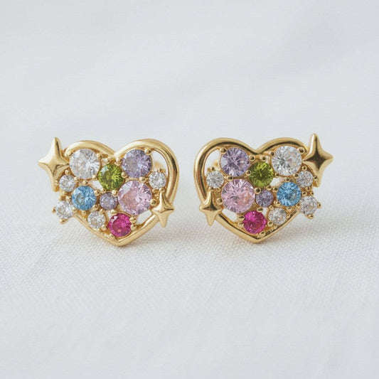 Heart-Shaped Gemstone Drop Earrings