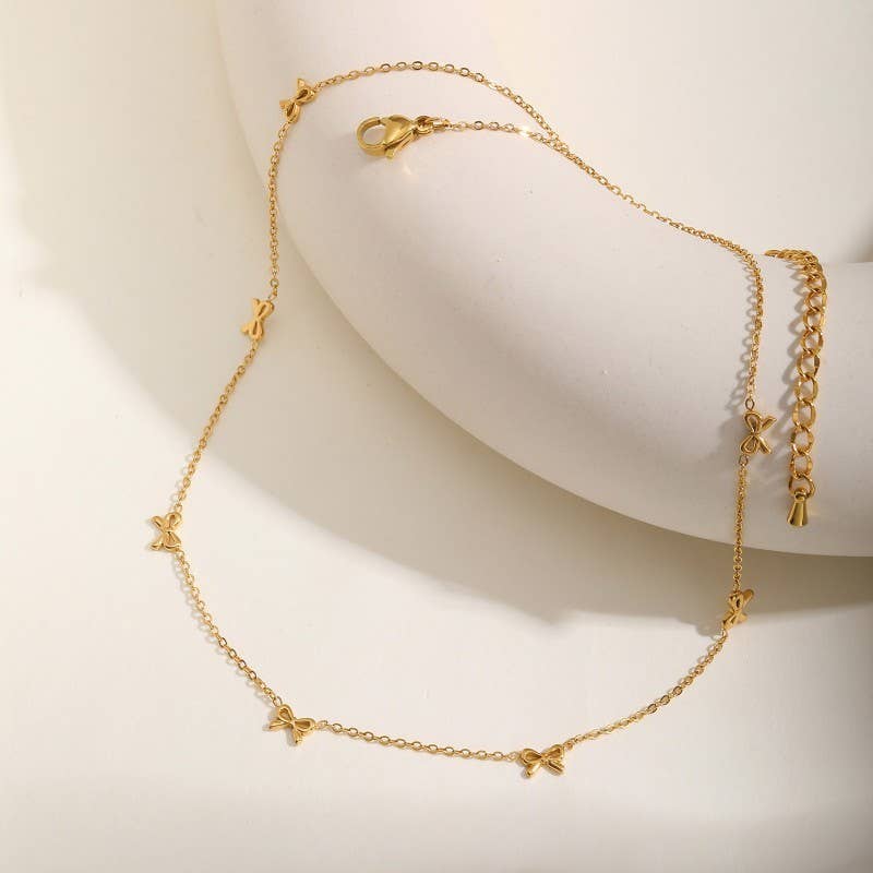 Dainty Bow Necklace - 18K Plated SS