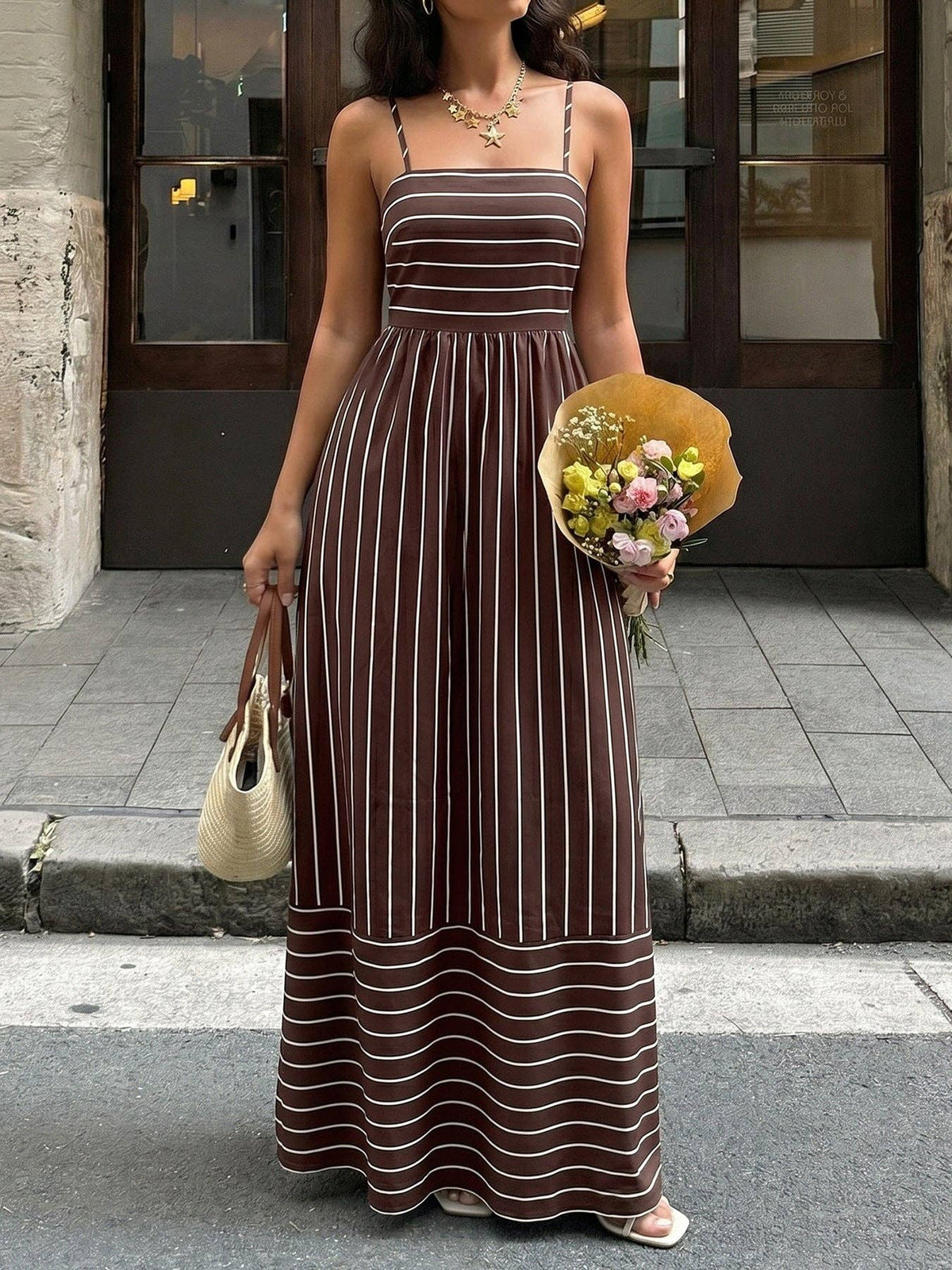 Striped Spaghetti Strap Maxi Dress