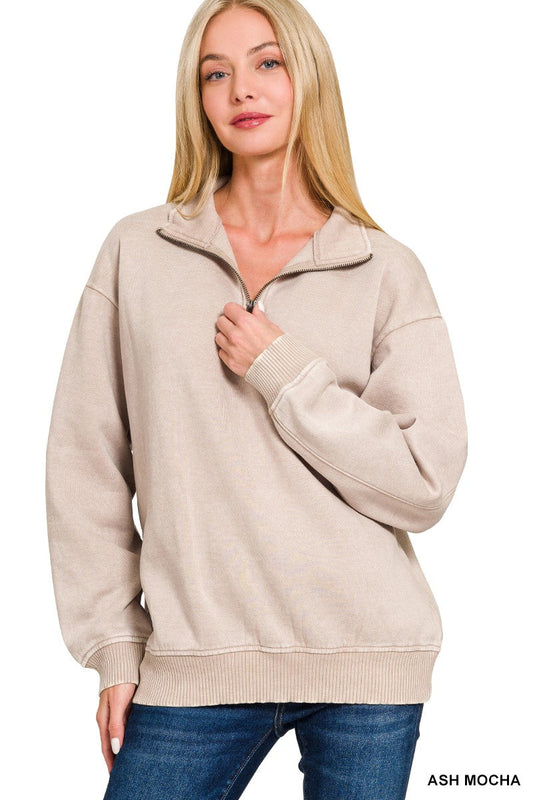Zenana Oversize Fleece Quarter Zip