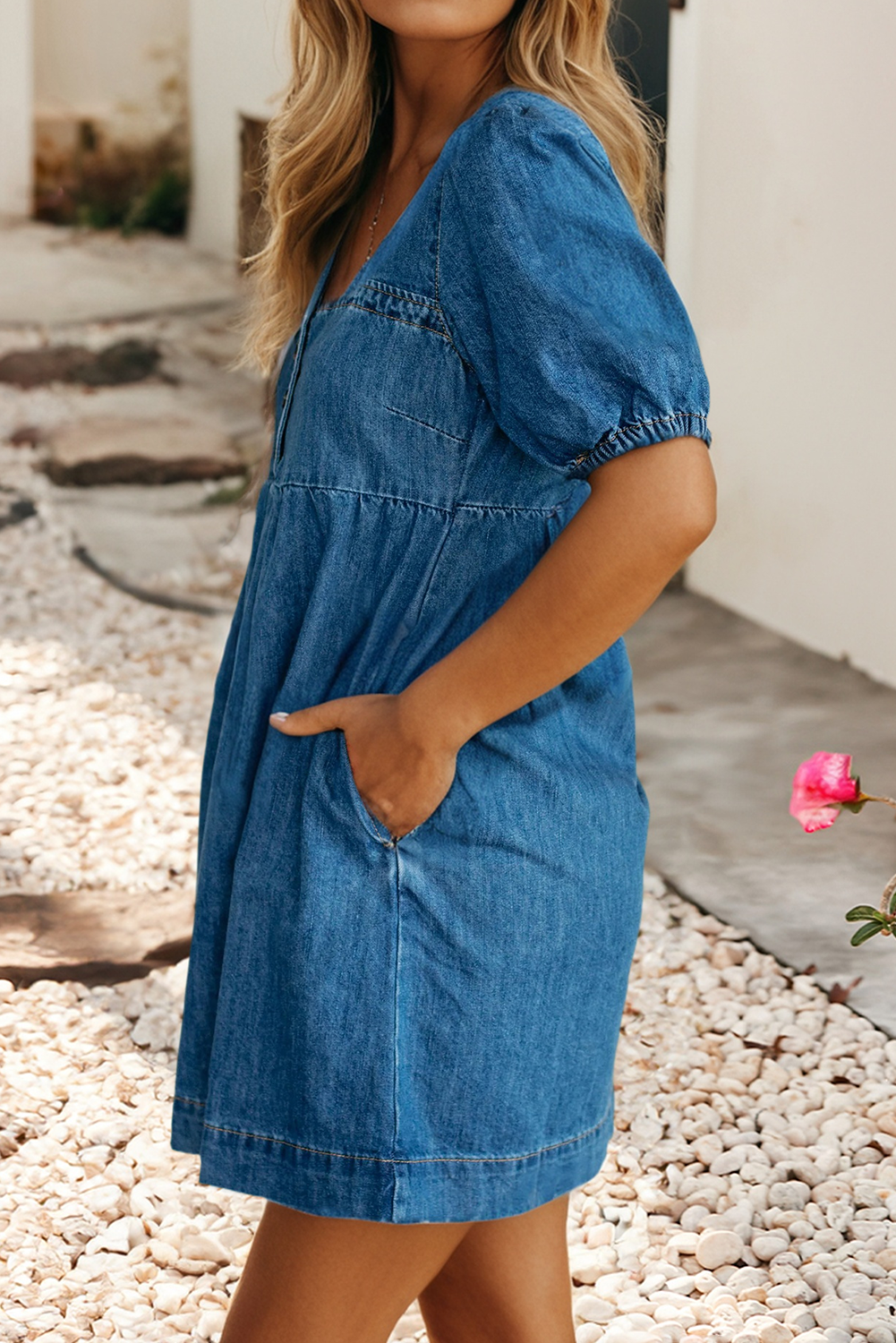 Denim Puff Sleeve Mini Dress