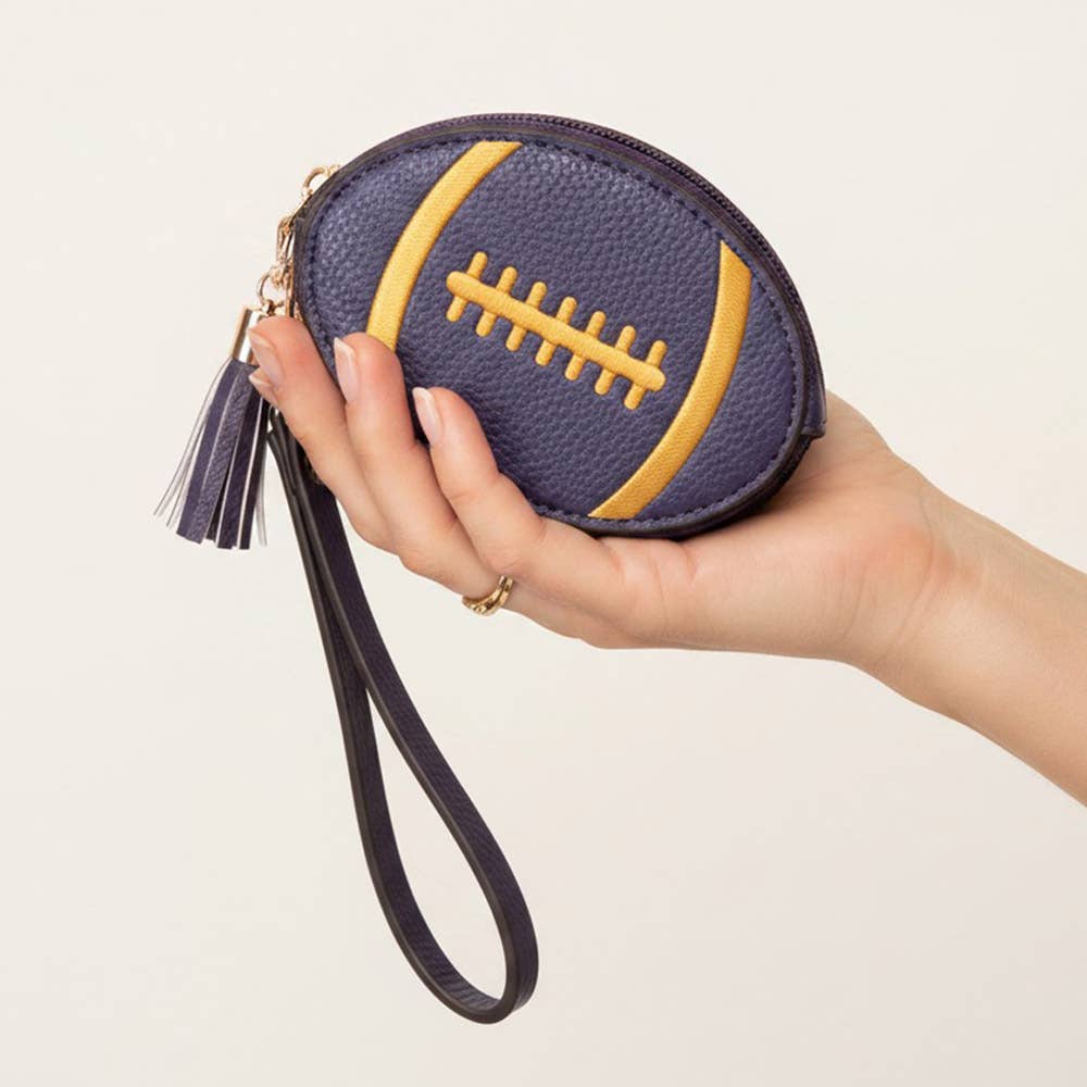 Faux Pebble Leather Football Round Zip Wrist Strap Coin Purse Bag