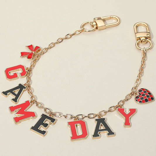 Football GAME DAY Message Bow Heart Charm Station Bag Chain Charm