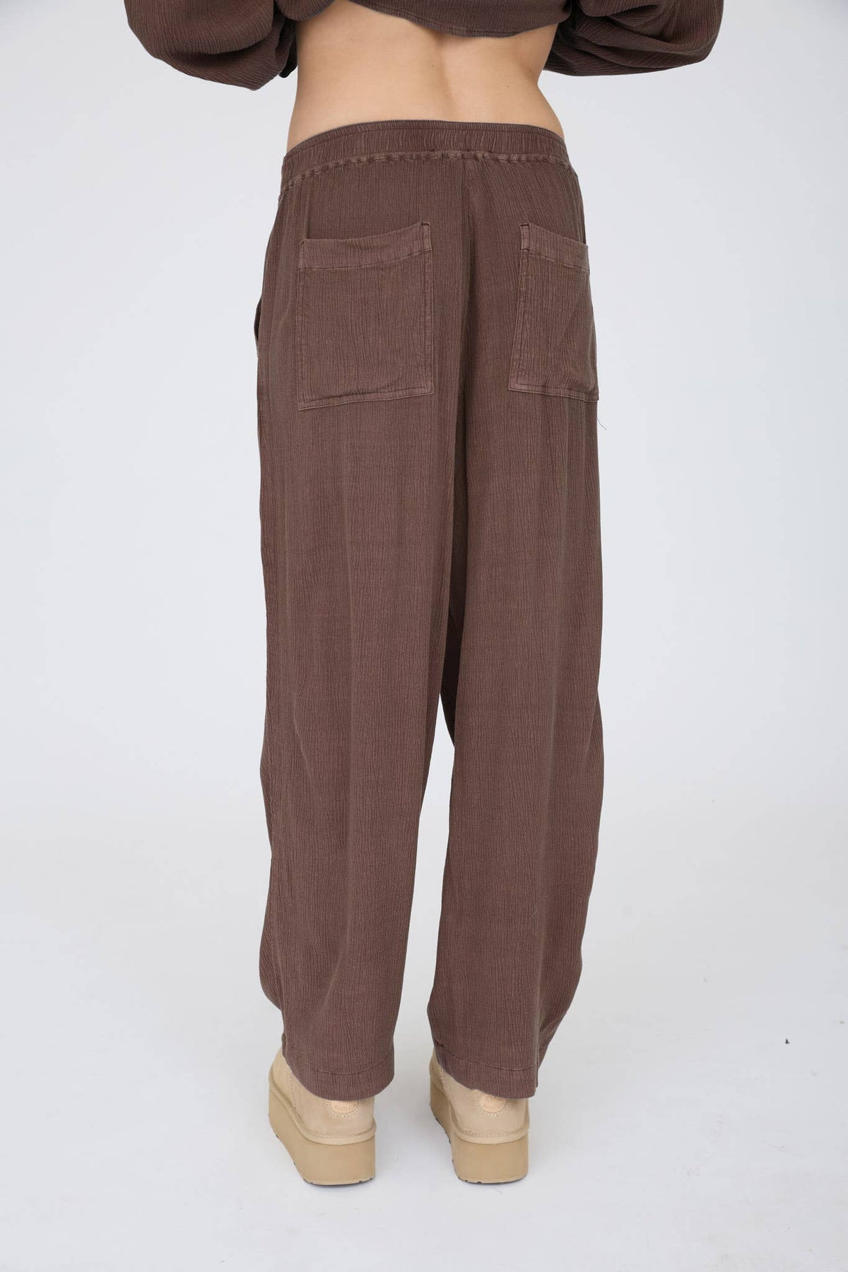 Crinkle Plisse Elastic Lounge Pants
