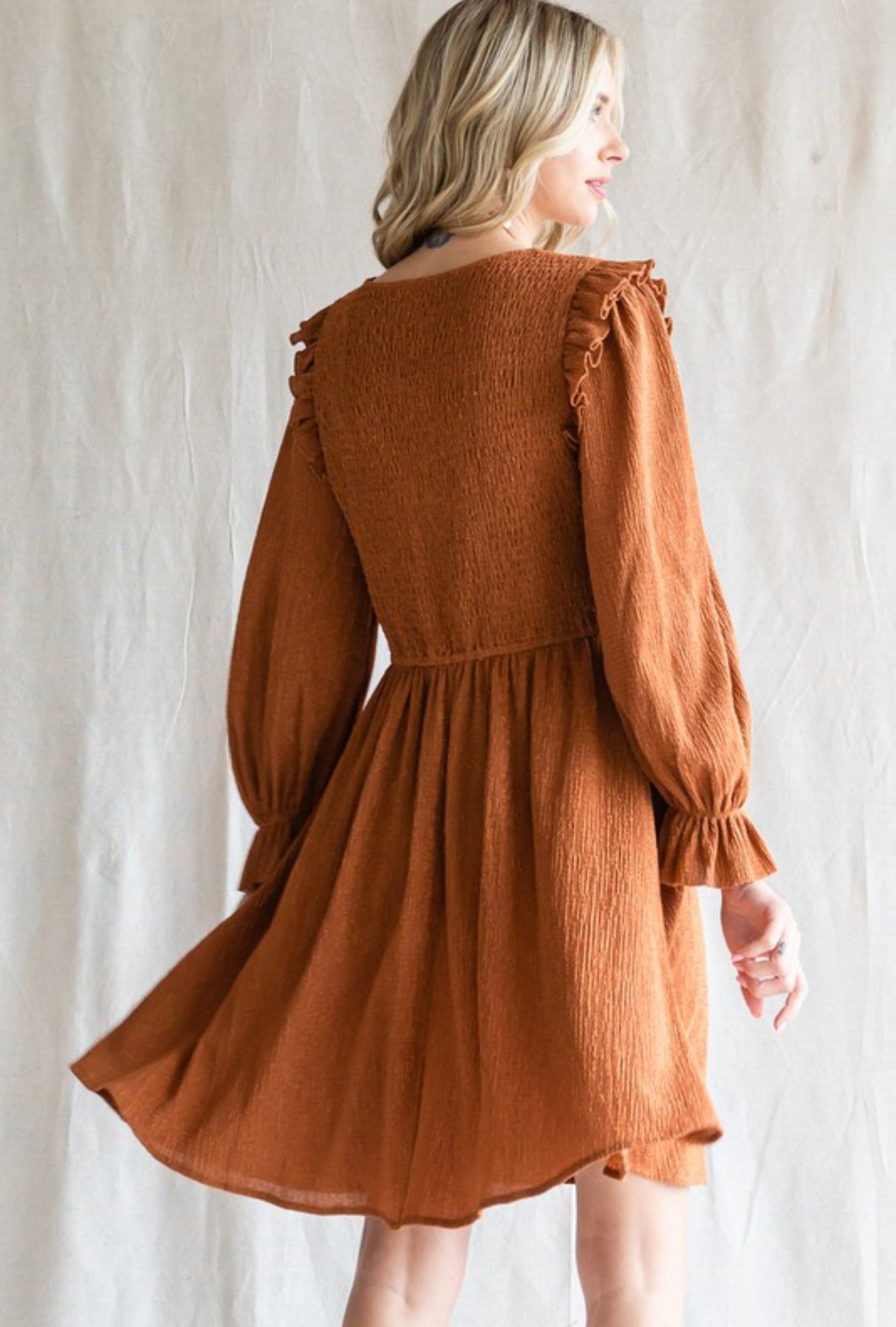 Textured Frilled Cap Shoulder Dress