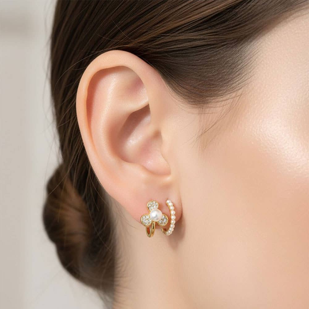 Pearl Flower Hoop Earrings