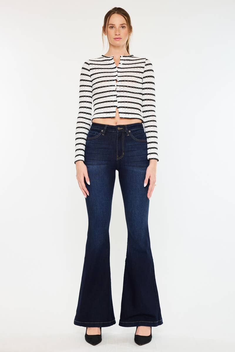Kan Can High Rise Super Flare Dark Wash Denim Jeans -KC8664D