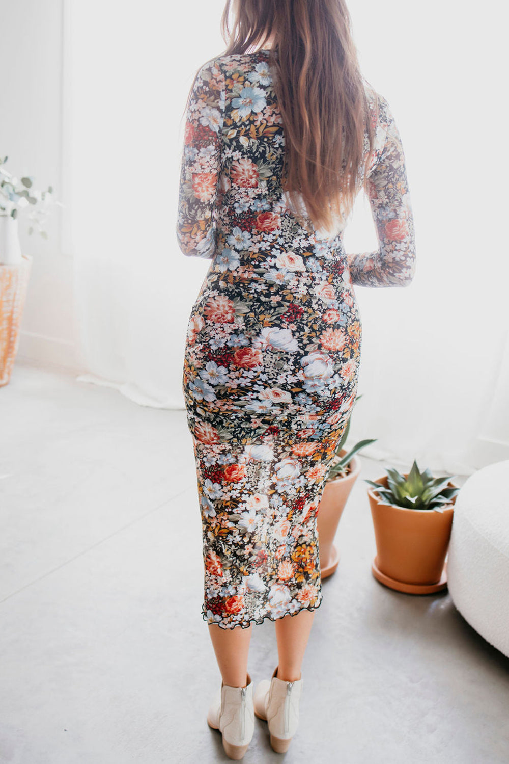 Floral Mock Neck Bodycon Dress