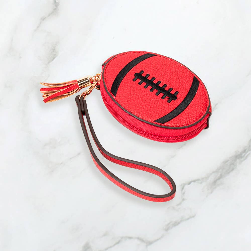 Faux Pebble Leather Football Round Zip Wrist Strap Coin Purse Bag