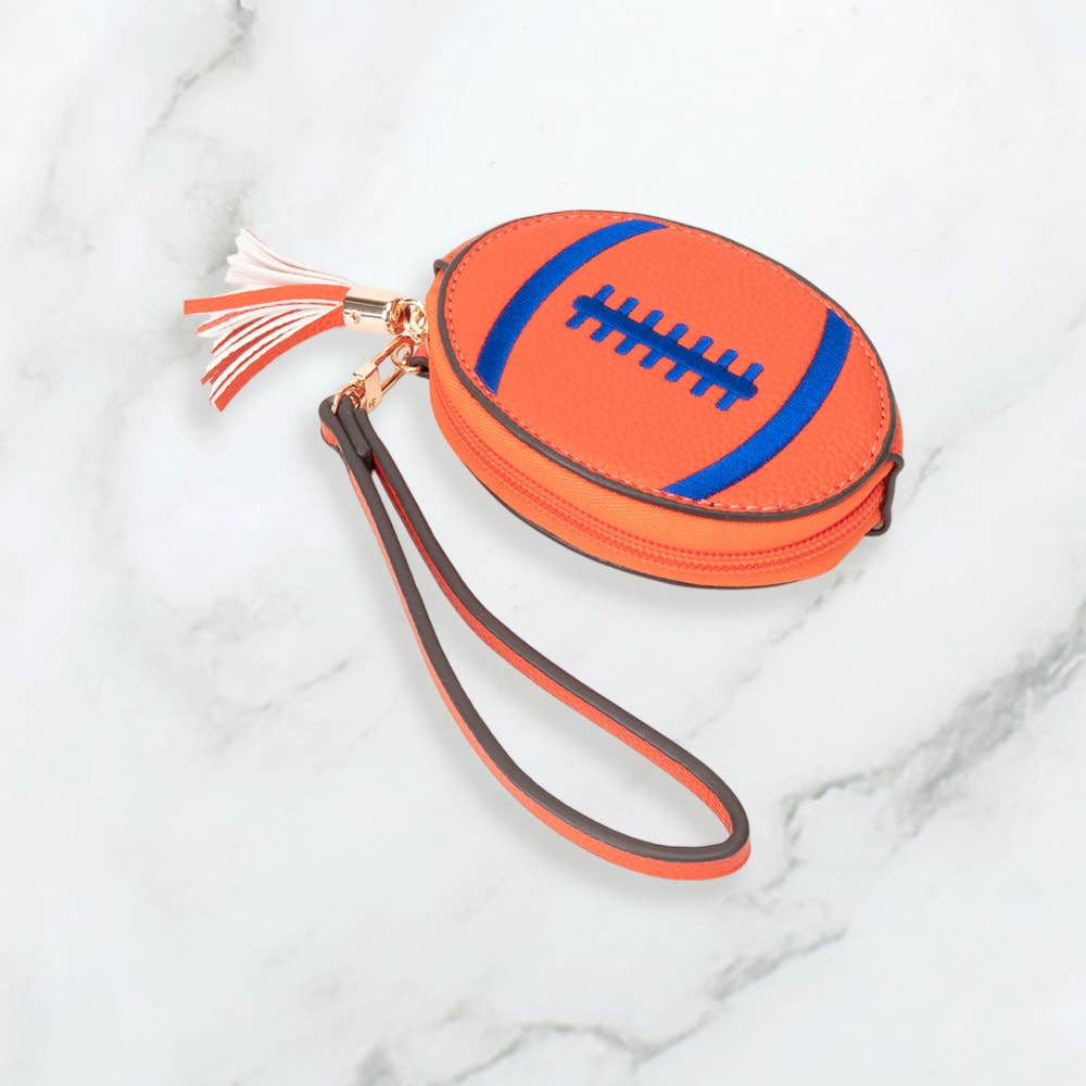 Faux Pebble Leather Football Round Zip Wrist Strap Coin Purse Bag