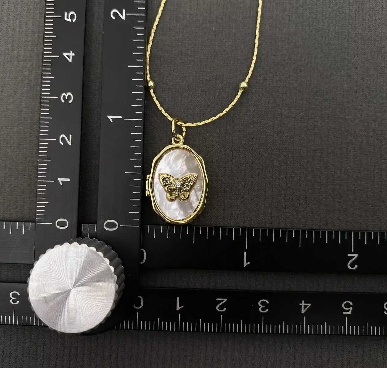 Butterfly Locket Shell Inlay Charm Necklace