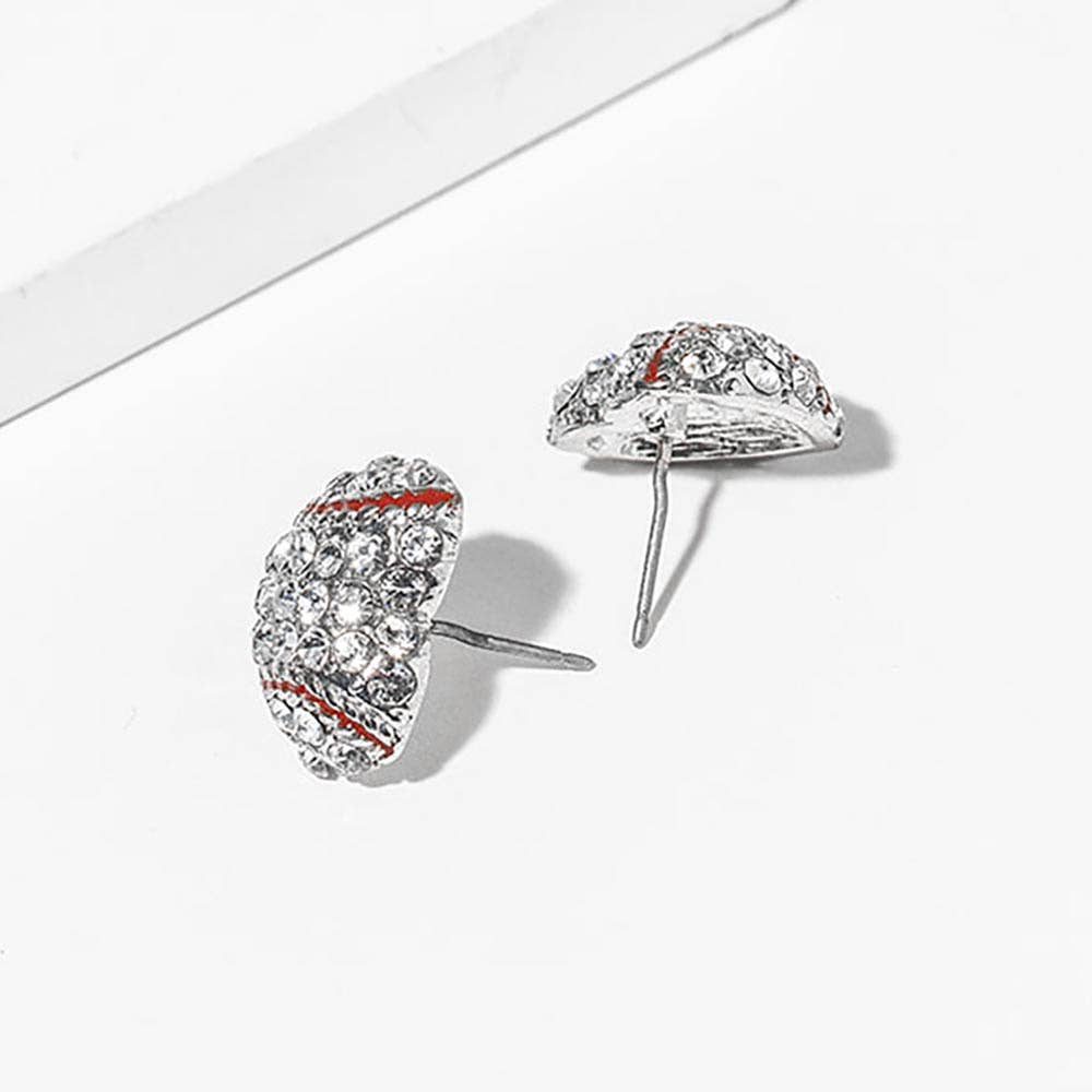Baseball Crystal Pave Heart Stud Earrings