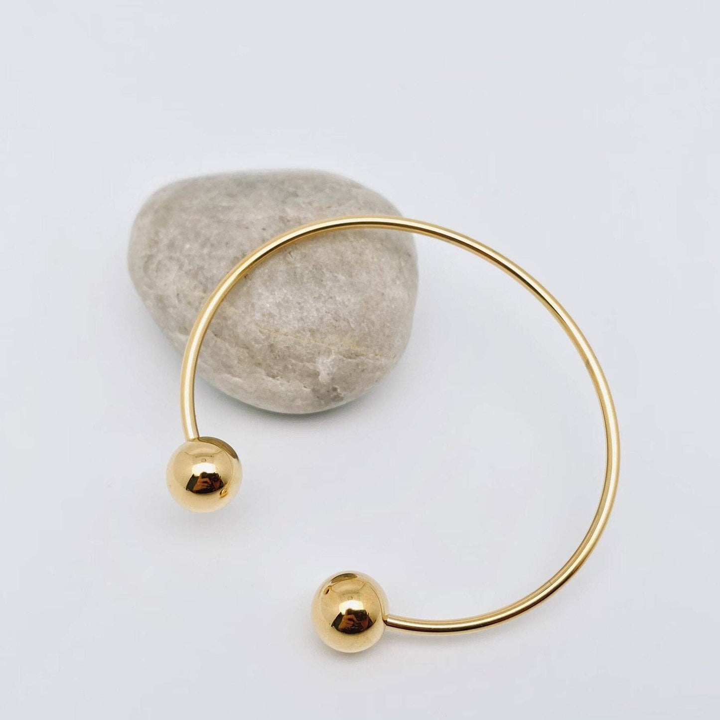18k Gold Plated Stainless Steel Round Ball Opening Cuff -FGS