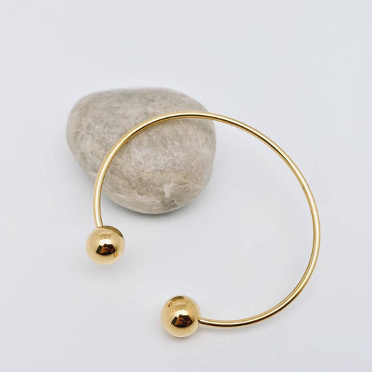 18k Gold Plated Stainless Steel Round Ball Opening Cuff -FGS