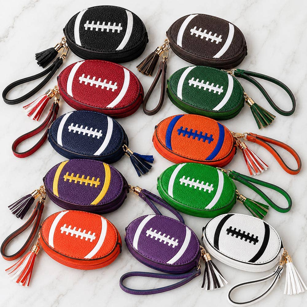 Faux Pebble Leather Football Round Zip Wrist Strap Coin Purse Bag