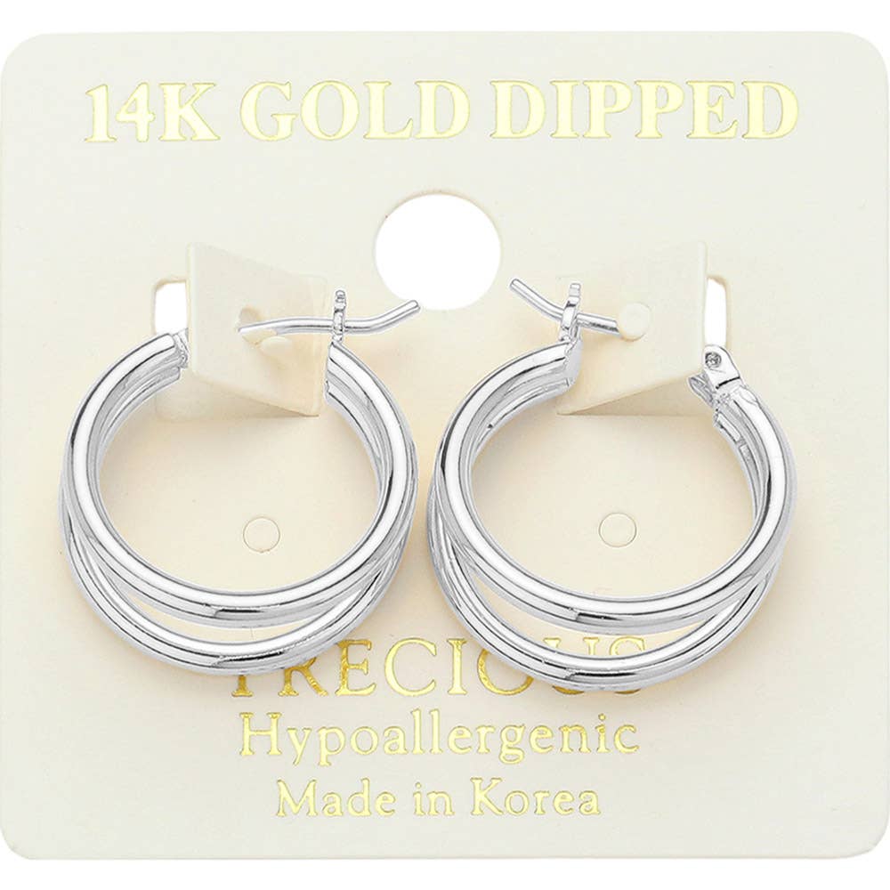 14K Gold Dipped Hypoallergenic Double Hoop Pin Catch Earring