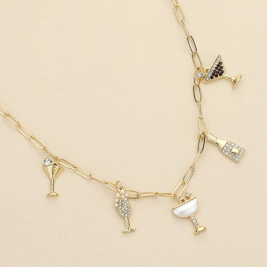 Cocktail Drinks Charm Paperclip Chain Necklace