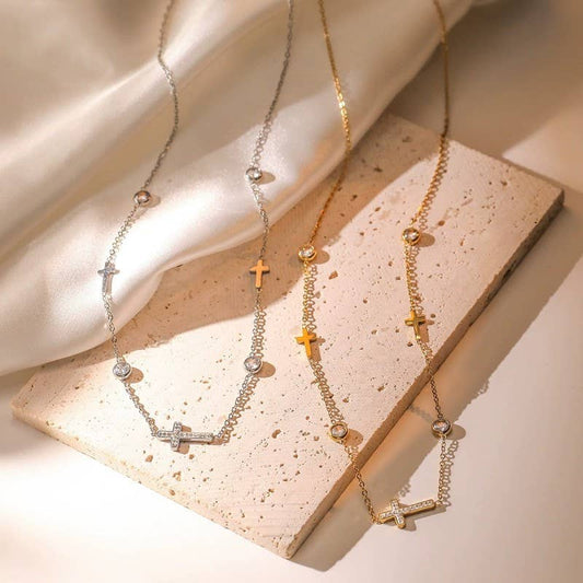 18K STAINLESS STEEL TARNISH FREE CROSS NECKLACE | 40NK9453