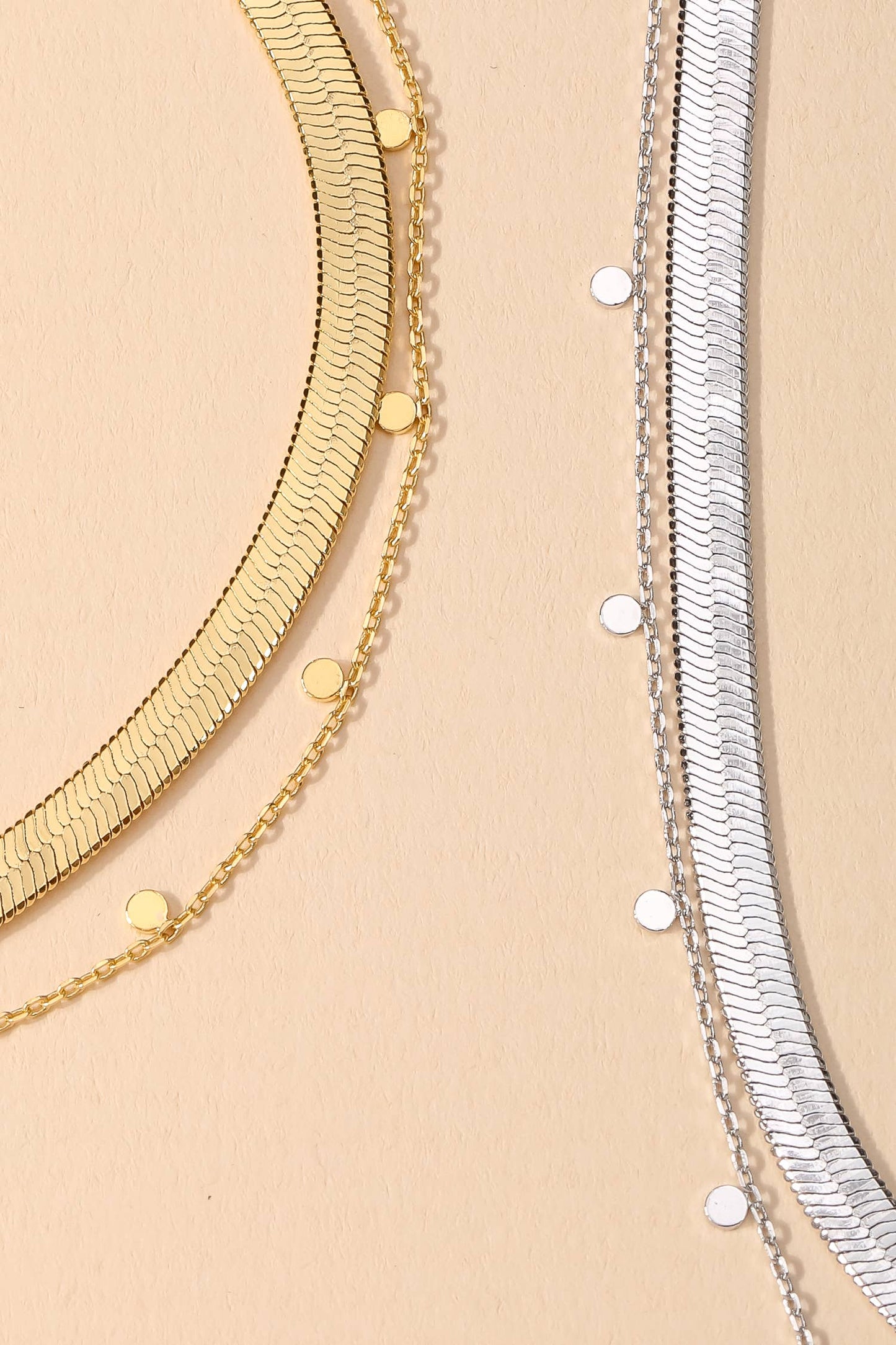 Layered Chain Herringbone Choker Necklace