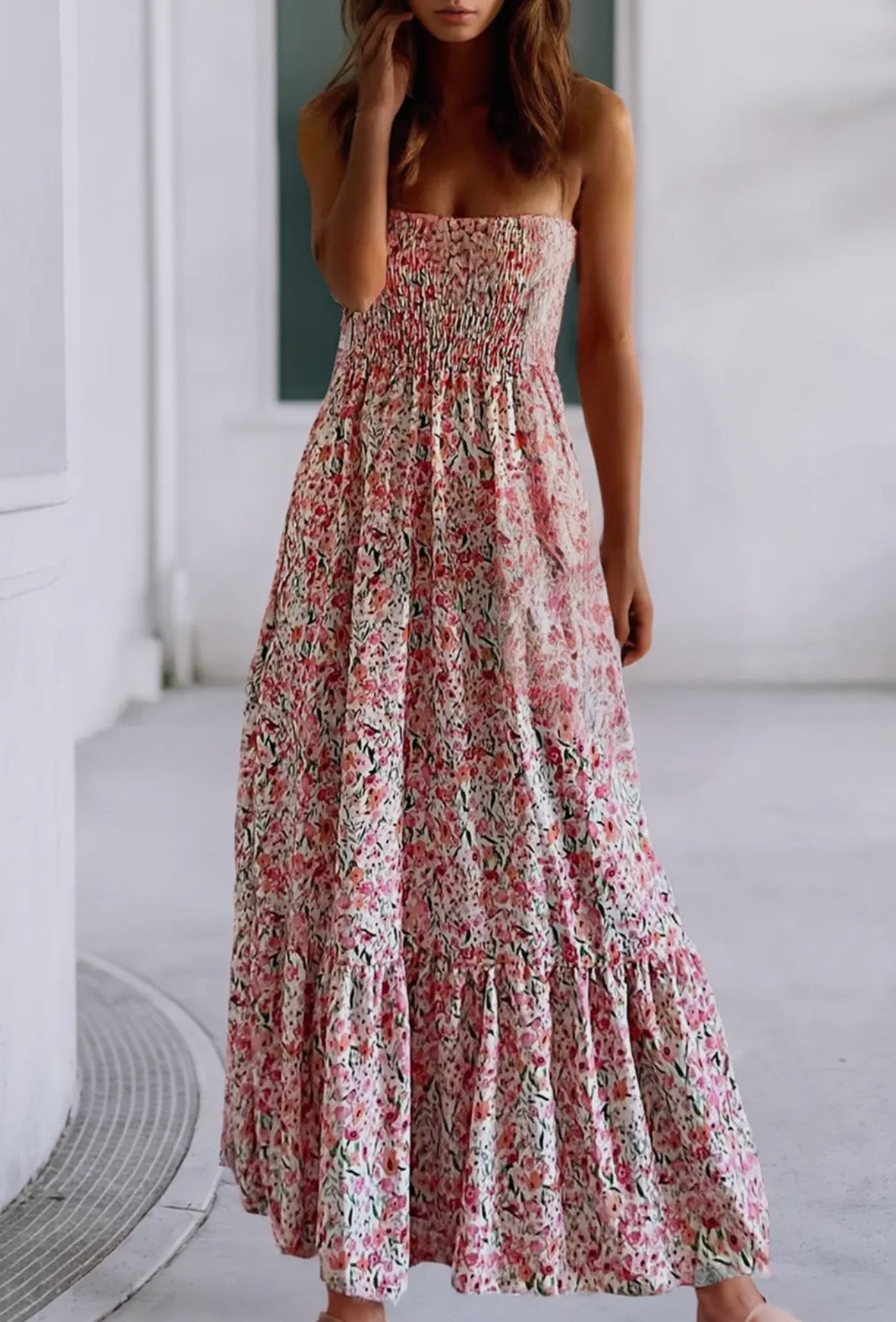 Smocked Maxi Floral Dress