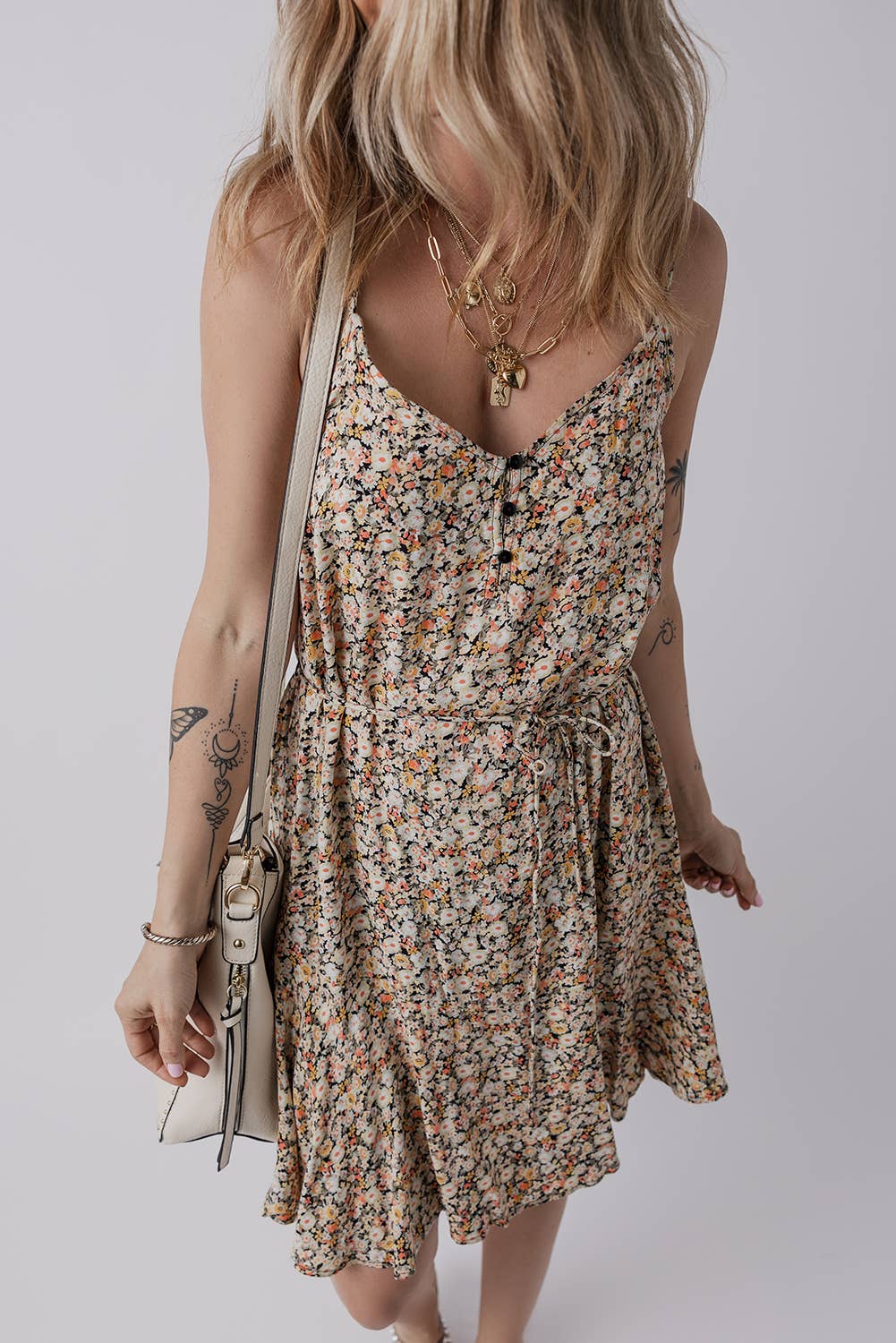 Retro Floral Printed Tie Waist Flared Sundress