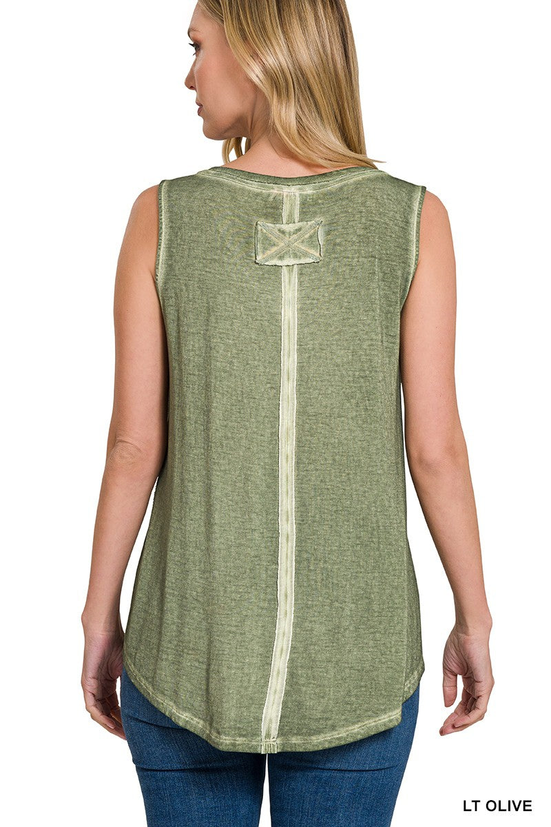 Washed Sleeveless V-neck Top