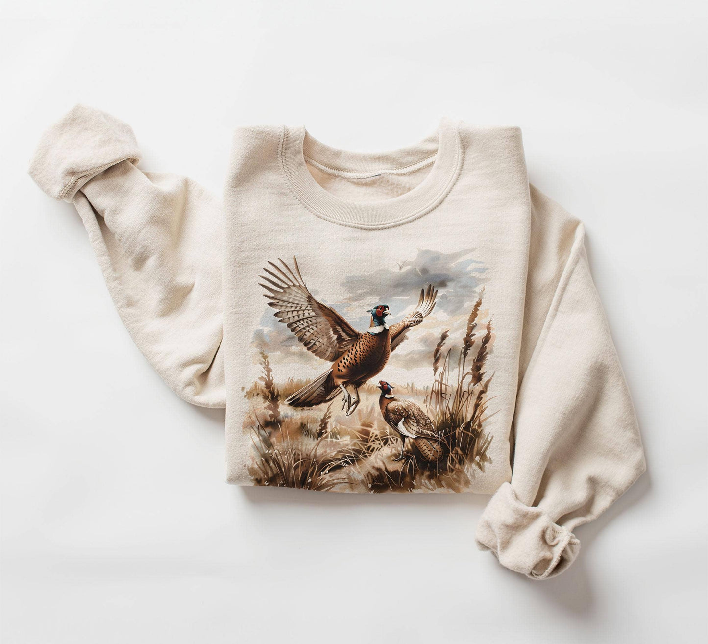Retro Pheasant Bird Wilderness Scene Sweatshirt, Bird Shirt