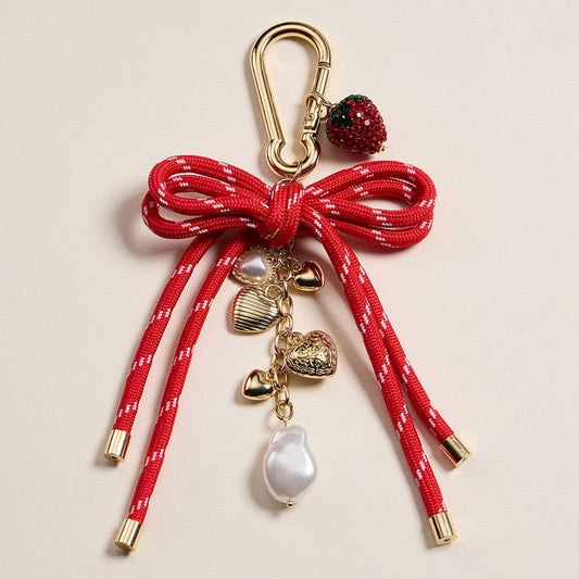 Bow Knot Heart Pearl Strawberry Charm Keychain / Bag Charm