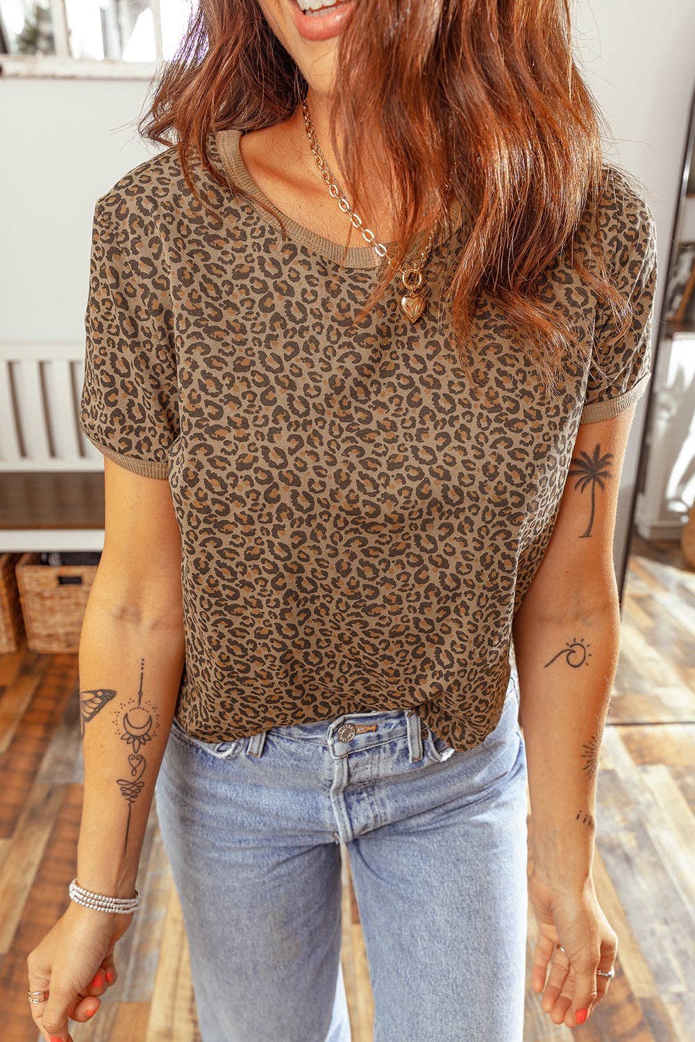 Leopard Crew Neck T Shirt